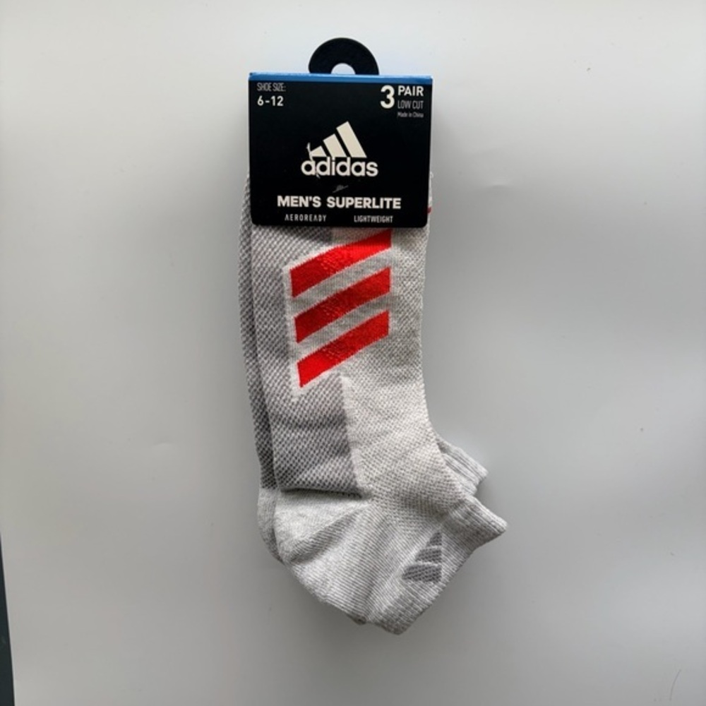 Adidas men’s low cut socks 3 pack size 6-12 gray orange red